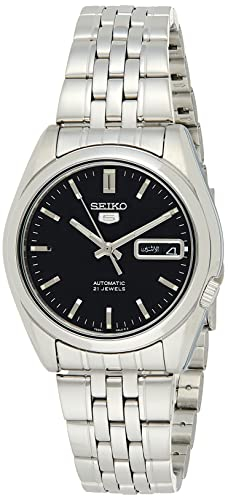 Seiko SNK361K1 5 Herrenuhr Automatik Analog schwarzes Zifferblatt Stahlarmband, Grau