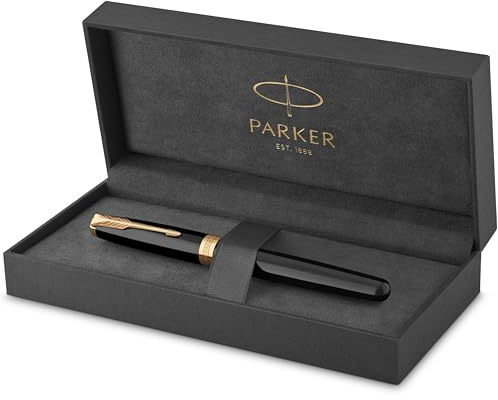 Parker Sonnet Füller | Schwarze Lackierung mit Goldzierteilen | Füllfederhalter mit feiner Feder | Geschenkbox