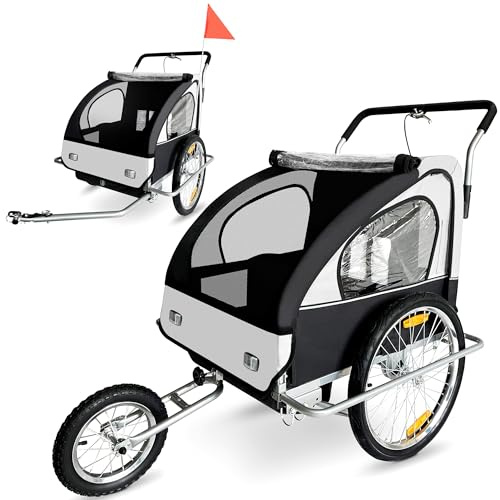 SAMAX Remolque de Bicicleta para Niños en Blanco/Negro Silver Frame