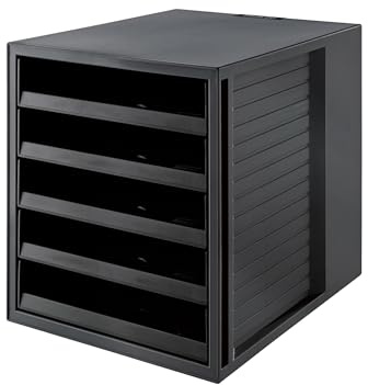 HAN Schubladenbox SCHRANK-SET KARMA mind. 80% Recycling-Kunststoff mit 5 offenen Schubladen für Unterlagen, auf dem Schreibtisch/im Schrank, inkl. Auszugsperre, Gummifüße, 14018-13, schwarz