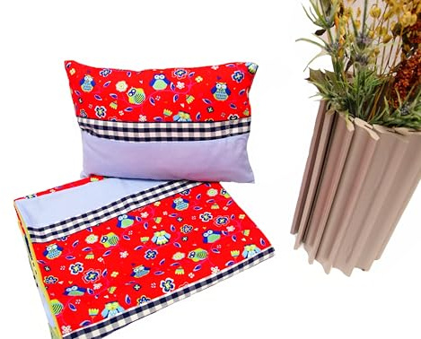 Babydecke mit Kissen, Kuscheldecke, Patchworkdecke in Rot/Blau mit Eulen, auch als Set mit Schlafsack Handmade bab-Berlin