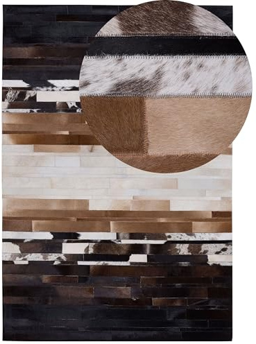 Beliani Tapis Rectangulaire Beige Marron et Noir en Cuir Patchwork pour Intérieur Moderne 140 x 200 cm