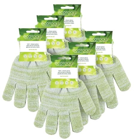 EcoTools Bath + Shower Gloves 6 Pack, Exfoliating Gloves Remove Dead Skin & Cleanse The Whole Body, Bath Gloves To Scrub & Hydrate, Self-Tanner Application Prep, Cruelty Free, (12 Gloves Total)