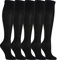 5 Pares Calcetines/ Medias de Compresión para Hombres y Mujeres, Running, Deporte, Correr, Senderismo, Volar, Viajar, Varicosas, Embarazo y Médicos (Negro, L-XL)