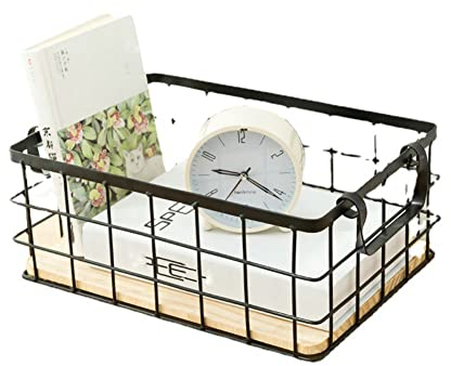 Cratone Metall Grid Aufbewahrungskorb Dekokörbe Schwarz Allzweckkorb mit Griffen Drahtkorb für Lagerung Ablagekorb (Schwarz-M)