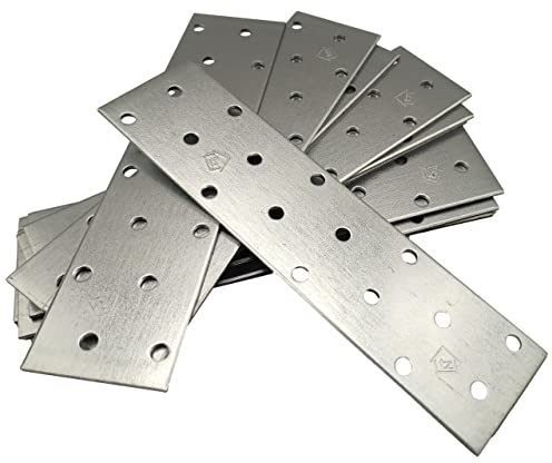 Pack of 10pcs Flat Connecting Joining Plates Repair Connector Mending Galvanised Brace Bracket Perforated Metal Steel Sheet Timber Wood Fixing Heavy Duty 6 x 1.5 (160 x 40 x 2mm)