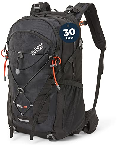 Terra Peak Wanderrucksack 30L Damen Herren Flex 30 & Erwachsene schwarz mittel - Trekking-Rucksack ergonomisch - Outdoor Daypack wasserdicht - Wander- leicht mit Rückenbelüftung zum Wandern