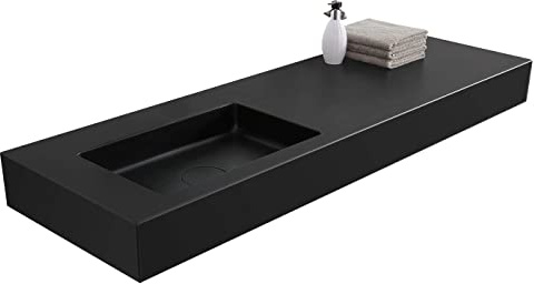 BERNSTEIN - Vasque Lavabo Rectangulaire à poser/suspendre Quartz Noir 121x45x12cm fonte minérale Lave main mural - Design, Robuste & Durable - BA8012