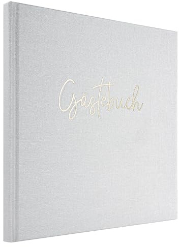 DeinWeddingshop Gästebuch blanko 104 Seiten mit Leinen-Bezug und edler Prägung | Geburtstag Hochzeit Ferienwohnung Taufe Babyparty | Hardcover 21x21cm | Weiss