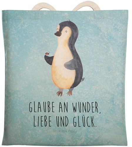 Mr. & Mrs. Panda Einkaufstasche Pinguin Marienkäfer - Geschenk, Lebensfreude, Tragetasche, Beutel, Freude, Beuteltasche, aufmerksam, kleine Wunder,