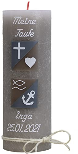 christ-kerzen Taufkerze INGA Junge oder Mädchen mit Name und Datum, individuell und handverziert 1313, Variante:Klassischer Docht