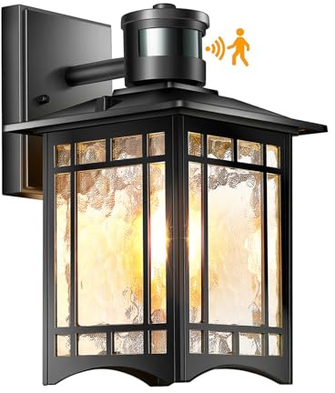 XANGQAN Dusk to Dawn Motion Sensor Light, Outdoor Light Fixture, Black Wall Sconce Lighting, Front Porch Light, Exterior Lights for House Patio, Outside Door Lights, Wall Mount Anti-Rust Lantern