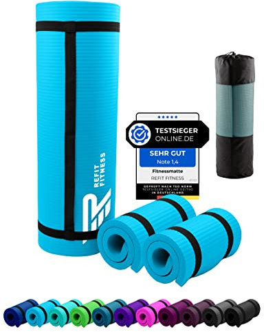 NBR Fitnessmatte Yogamatte 190 x 60 x 1.0 cm Hellblau Himmelblau Lightblue Home Training Outdoor Workout Matte Fitness Yoga Gymnastik Sport Gymnastikmatte Trainingsmatte rutschfest extradick Tragegurt