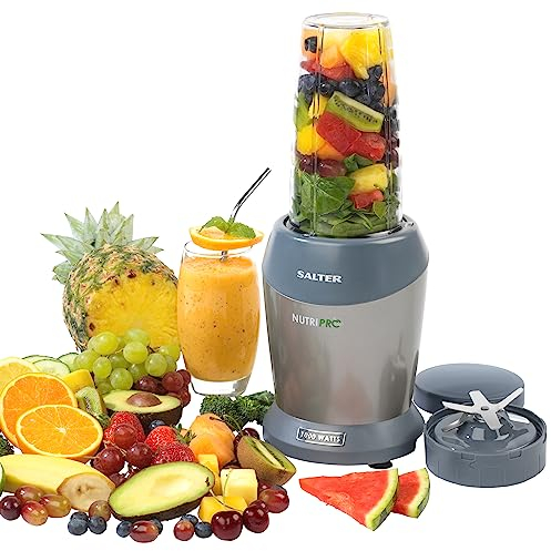 Salter EK2002V5SILVER NutriPro Blender - 1L BPA Free Blending Cup, Stainless Steel Blade, Chop & Crush, One Touch Operation, 1000W, Healthy Soup & Smoothie Maker, Maximum Vitamin & Nutrient Release