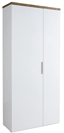 Composad | Armadio Multiuso della Linea MUNDI con 2 Ante e 6 Ripiani, Mobile Armadio, Mobile ingresso, (LxAxP) 82,30x189,60x35,20 cm, Bianco laccato e Rovere, Made in Italy