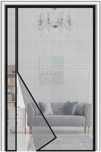 Fliegengitter Tür Magnet 120x210cm Seitenöffnung Fiberglas, Reversible Links Rechts Balkontür Fliegengitter Insektenschutz Fliegenvorhang ohne Bohren für die Balkontür Terrassentür，Schwarz