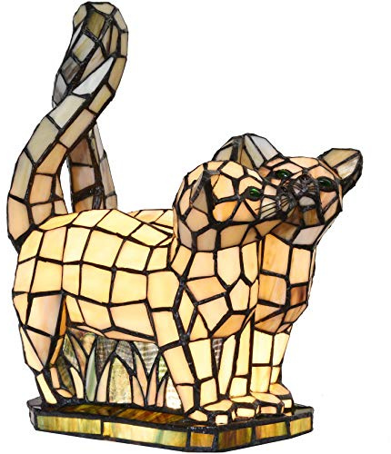 Bieye 30771 Kittens in Love Tiffany Style Stained Glass Accent Table Lamp Night Light for Home Decoration