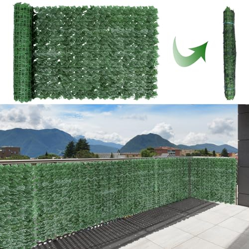 YUNYODA Hiedra artificial para balcón, 100 x 300 cm, hiedra artificial para balcón, terraza, valla, hojas artificiales, protección visual extensible, decoración de balcón para setos de jardín (1 Pack)