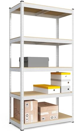 baudim - 180x90x45cm Schwerlastregal, Steckregal mit 5 MDF-Böden und 175kg Tragkraft, Metallregal, Garagenregal oder Lagerregal, Kellerregal, Lastenregal, Werkstattregal Metall verzinkt