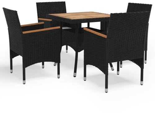 Gecheer 5-TLG.Garten-Essgruppe Lounge Set Loungegruppe Gartenmöbel Sitzgruppe Gartengarnitur Sitzgarnitur Möbelset 1 x Tisch,4 x Sessel,4 x Sitzpolster,Terrassenmöbel Gartenmöbelset,Poly Rattan