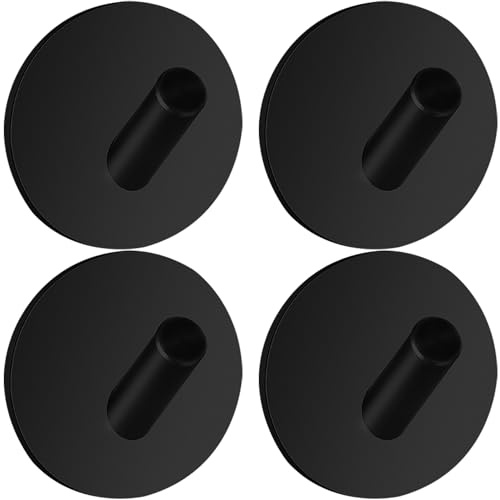 Drenky Klebehaken Extra Stark Schwarz Matt, Handtuchhaken Ohne Bohren Mit Klebepads Badezimmer Edelstahl Haken Runde Wasserdicht Wandhaken Selbstklebend Multifunktional, 4 Stück
