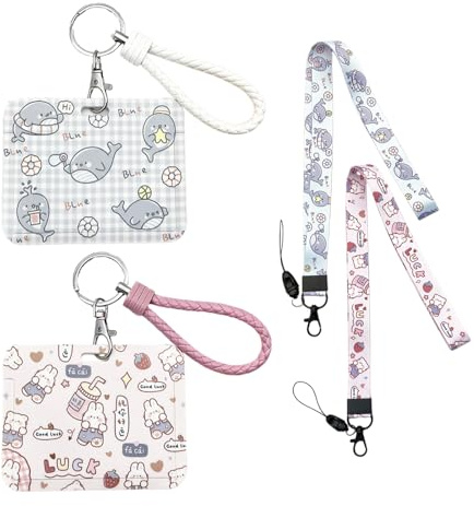 2 Stück Lanyard und Ausweishalter mit Abnehmbare Hals Lanyard Strap Ausweishülle mit Band Studentenausweis Lanyard Kartenhülle Schlüsselanhänger Scheckkartenhülle für Kreditkarten,Buskartem,Kinder