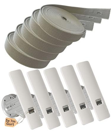 Rollwin 5x Gurtwickler Unterputz 165–185mm inkl. 5x 7m Gurt – Rolladen Gurtwickler Unterputz Weiß für 23mm Rolladengurt – Einlasswickler aus Italien – Rolladenwickler Rollo Aufwickler Rolloband