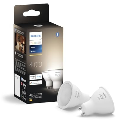 Philips Hue White GU10 4,2W smarta LED-spotlights (2pack), belysning för smart hem dimbar lampa, Bluetooth/Zigbee, varmt ljus 2700K, röststyrning med Alexa, Google & Siri