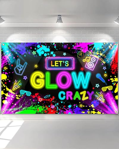 Avezano Neno Glow Hintergrund Banner Let's Glow Grazy Banner Glow Party Dekorationen leuchten im Dunkeln Neon Party Geburtstag Hintergrund Banner Party Supplies 70,8 x 43,3 Zoll