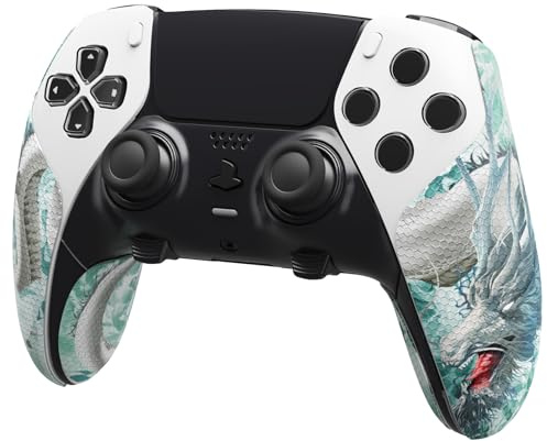 Playvital Grip Sticker für ps5 Edge Wireless Controller Anti-Rutsche Schweißabsorbierende Professionale Gummipads Griffpolster Aufkleber Skin für ps5 Edge Controller(Jade Drache-Wolkenbeherrscher)