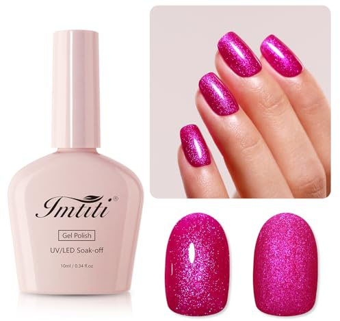 Imtiti UV Nagellack Glitzer, 10ML Heißes Rosa Glitzer UV Gellack Soak Off Led Gel Nail Polish Herbst Winter Gel Nagellack DIY Nagel Kunst Starter Maniküre Salon Kit
