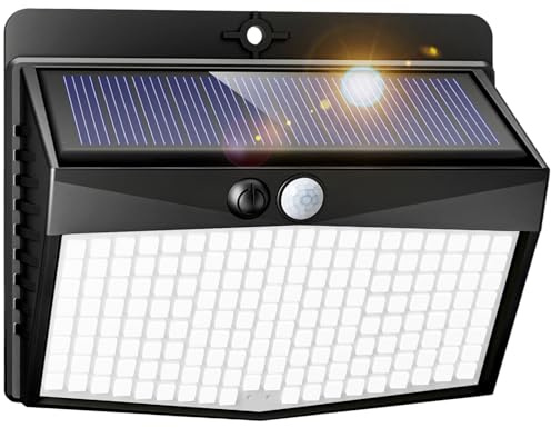 Peasur Solar Security Light Outdoor Motion Sensor, 168 LED Waterproof Solar Wall Light with 3 Modes, PIR Outdoor Sensor Light for Fence, Front Door, Garden, Garage, 1 Pack