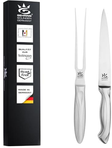 GEHRING Solingen Tranchierset Serie Ergo Grip I Messerset mit Fleischgabel und Schinkenmesser I rostfreier Edelstahl I Tranchierbesteck 15 cm I Made in Germany