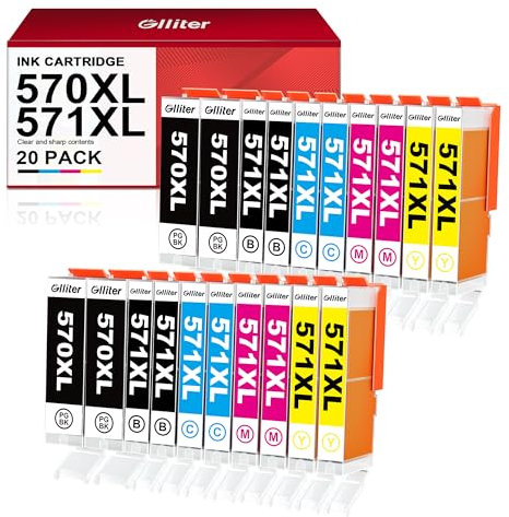 Glliter 570XL 571XL Patronen für Canon TS5050 Druckerpatronen: Kompatibel mit Canon PIXMA TS5050, MG5750, TS5055, TS5053, TS6050; Schwarz, Cyan, Magenta, Gelb; Hoher Ertrag; 20er-Pack