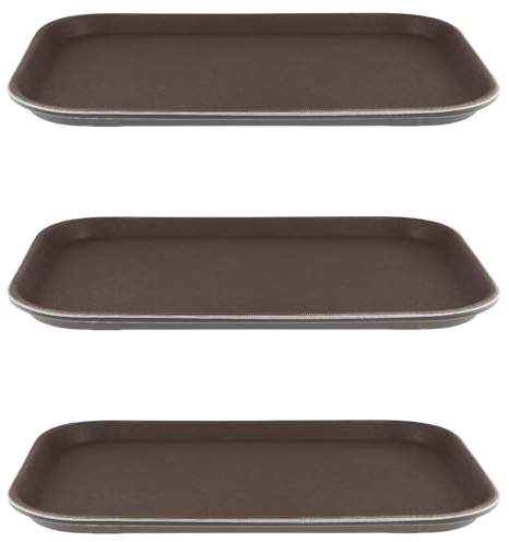 NAMYEUT 3 bandejas antideslizantes de plástico de 40 x 30 cm, bandeja antideslizante de plástico, bandeja de camarero, bandeja rectangular antideslizante marrón para cocina, café, panadería,