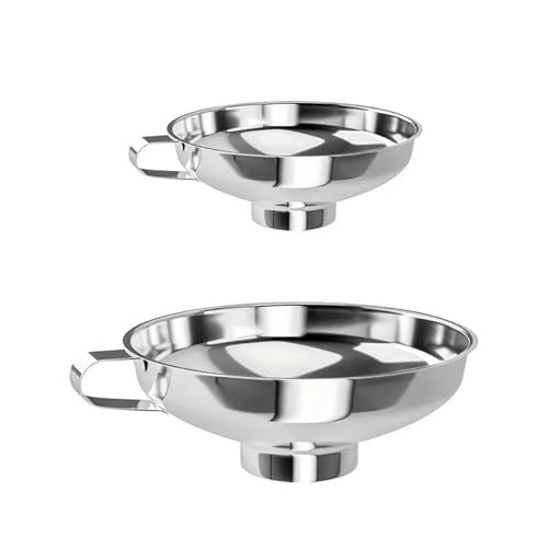 Jimkply Juego de 2 embudos grandes y pequeños de acero inoxidable, embudo de cocina, resistente a la corrosión, versátil para judías, mermelada, harina, aceite, miel