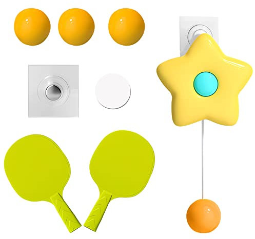 GDJIAJT Tischtennis Trainer Set zum Aufhängen für Den Innenbereich, Hängende Tischtennisset Spiele mit Klebehaken, Kreatives Hänge Ping Pong Ball Set, Indoor Tischtennistrainer Selbsttrainings, Gelb