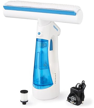 GEEPAS Cordless Window Vacuum Cleaner | 3-in-1 Spray Wipe Vacuum for Streak-Free Cleaning Mirrors Tiles & Shower Screens | 35min Runtime 140ml Removable Tank LED Indicator Quick Charge 2 Yr Warranty