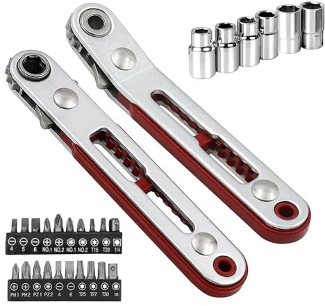 2 Pezzi Chiave a Cricchetto, Dimensioni Compatte e Facile da Usare, Set Chiavi a Cricchetto, Usi Versatili, Cacciavite a Cricchetto, per Lavori di Riparazione e Installazione (2)