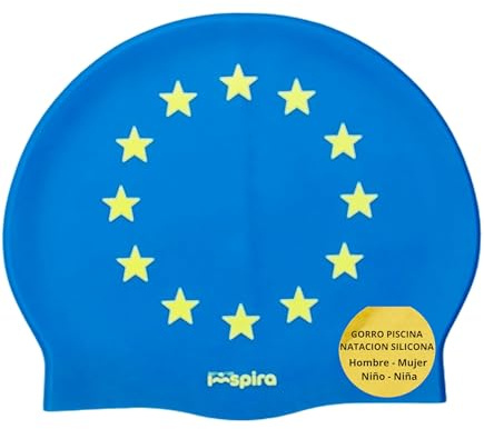 IMSPIRA Gorro Natacion Silicona Adulto Nino Union Europea Bandera Europa Gorro Piscina Unisex Entrenamiento intensivo Gorros Piscina Divertidos Waterpolo aquagym Accesorios mar Lago travesia