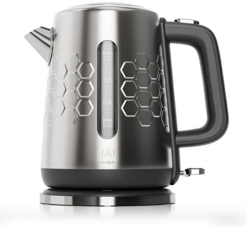 Bouilloire électrique en inox 1,7L | Acier inoxydable 304, Capacité 1,7 L, Puissance 2200 W, Filtre amovible, Socle rotatif 360°, Arrêt automatique