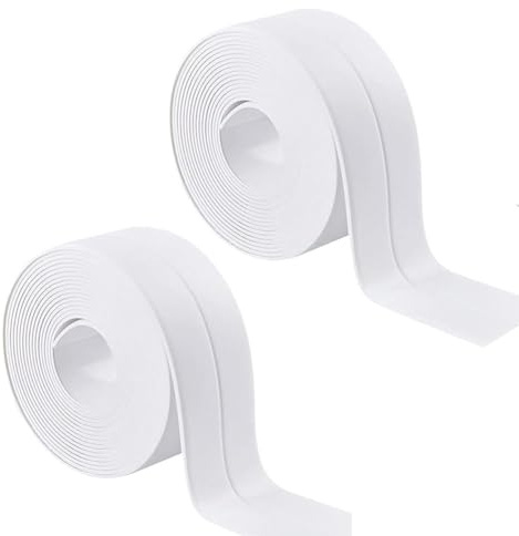 Sheporse 2PCS Bath Kitchen Sealant Strip, White Anti Mould Waterproof, Flexible Self-Adhesive Oilproof and Mildewproof Tape for Kitchen, Bathtub Toilet Simple Seal, White(3.8cmx3.2Meter)