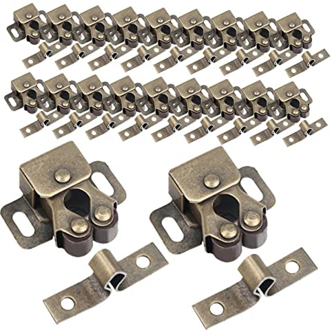 KALLORY 20Pcs Double Roller Cabinet Door Latches Durable Shutter Fasteners for Pantry Wardrobe Rv Cabinets Easy Install with Screws Hardware Catch