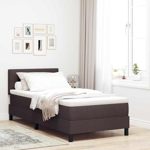 vidaXL Boxspringbett mit Matratze Dunkelbraun 90x190 cm Stoff langlebig kompakt elegant Bettwäsche Schlafzimmermöbel Sofa raumsparend Einzel Holzrahmen