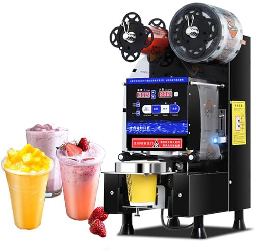 DUXMM Scelleuse électrique Commerciale,Machine de scellage Automatique de gobelets Boba,pour gobelets en Plastique et en Papier de 90/95 mm de diamètre,pour Le thé au Lait,Black