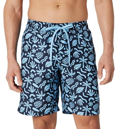 Amazon Essentials Bañador de 23cm con Forro de Malla, Bolsillos y Cierre con Cordón Hombre, Azul Marino Tropical, L
