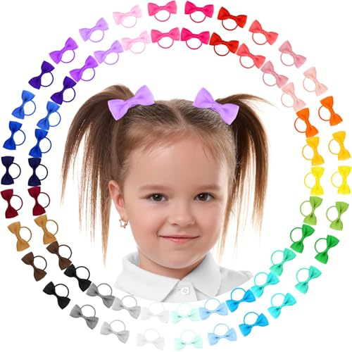 NEBURORA 60 Stück Baby Haargummis mit Schleifen, 2 Zoll, elastische Pferdeschwanzhalter, kleine Schleifen, Gummibänder für Baby, Mädchen, Kleinkinder, Kinder, Haar-Accessoires