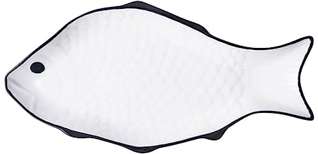 TOPPERFUN Ceramic Fish-Shaped Steaming Plate Serving Dish Made of White Ceramic, Easy to Store and, for Home and Hotel Use