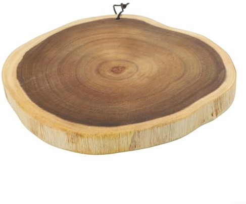 Planche à découper en bois d'acacia de forme ronde, bloc à découper en bois massif pour pain, fruits, planche en bois naturel de 2,5 cm d'épaisseur pour la cuisine (taille L, 31-37 cm)