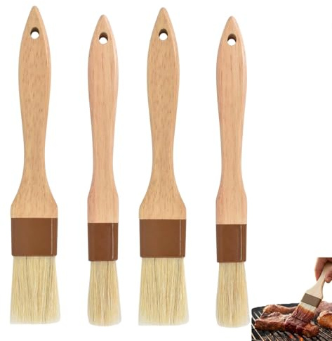 4 Stück Backpinsel Set – Naturborsten und Silikonpinsel, hitzebeständig & spülmaschinenfest, Küchenpinsel zum Backen, Grillen, für Fleisch und Gebäck (Klein + Mittel, 20 cm)